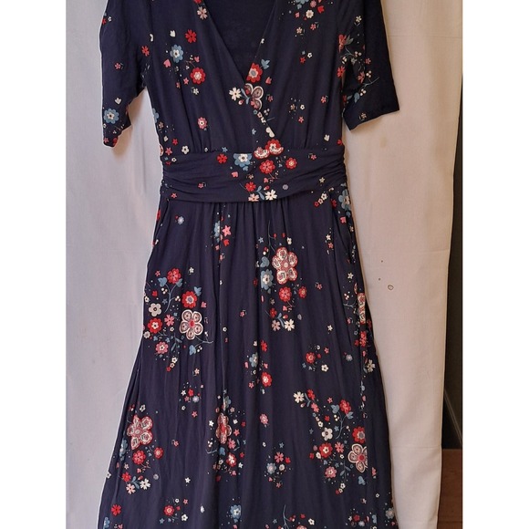 Boden Dresses & Skirts - Boden Navy Floral Faux Wrap Midi Dress Short Sleeve Pockets Blue Red US 4L
